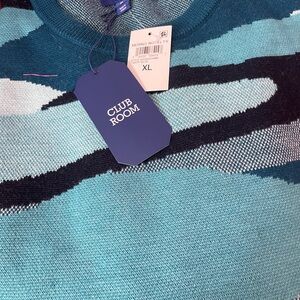 Club Room Men's Teal and Black Crewneck Sweater